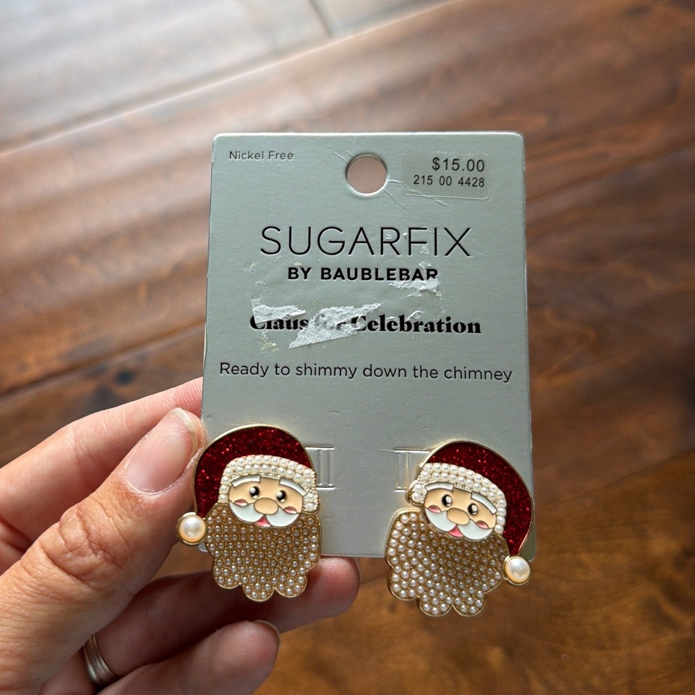 Sugarfix by BaubleBar Santa Claus Pearl Glitter Stud Earrings Holiday Christmas
